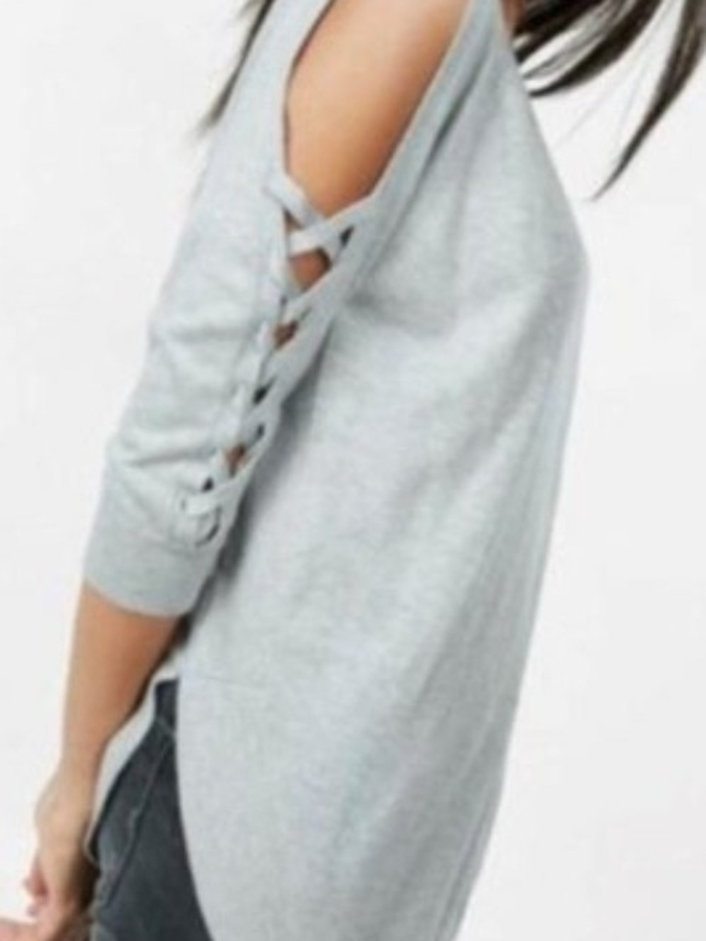 Express L NWT Gray Multi Color Marled Tunic Sweater with Lace-Up Sleeves Soft